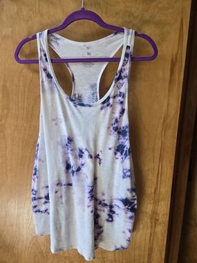 SO White Racerback Tank with Purple Tie-Dye